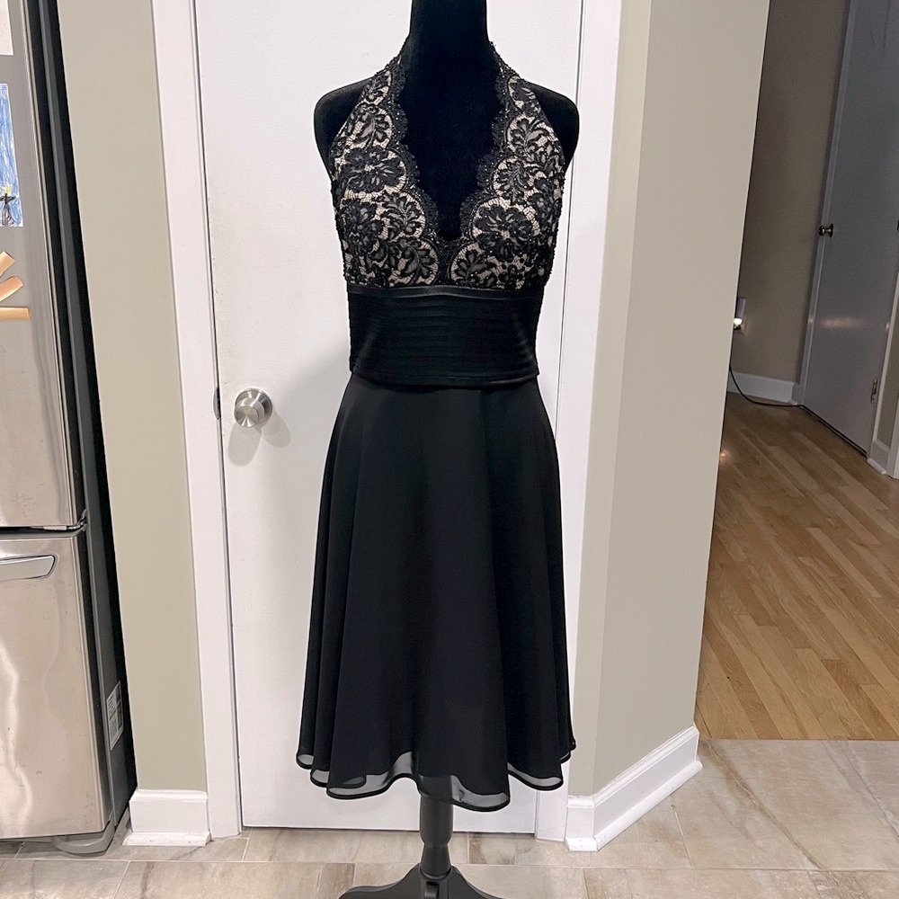 Elegant Black Lace Halter Dress Size 6